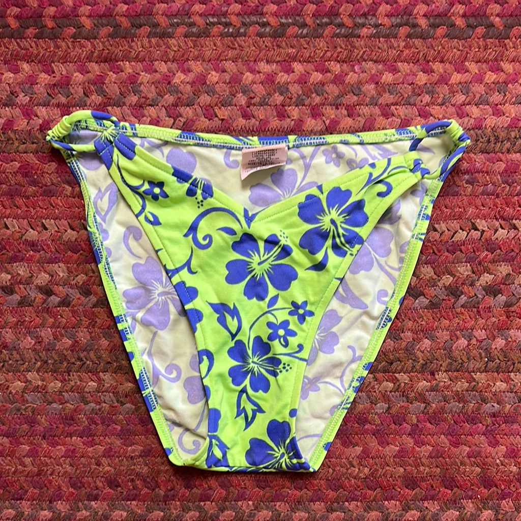 Vtg High Leg Hawaiian Green Blue Bikini Bottoms